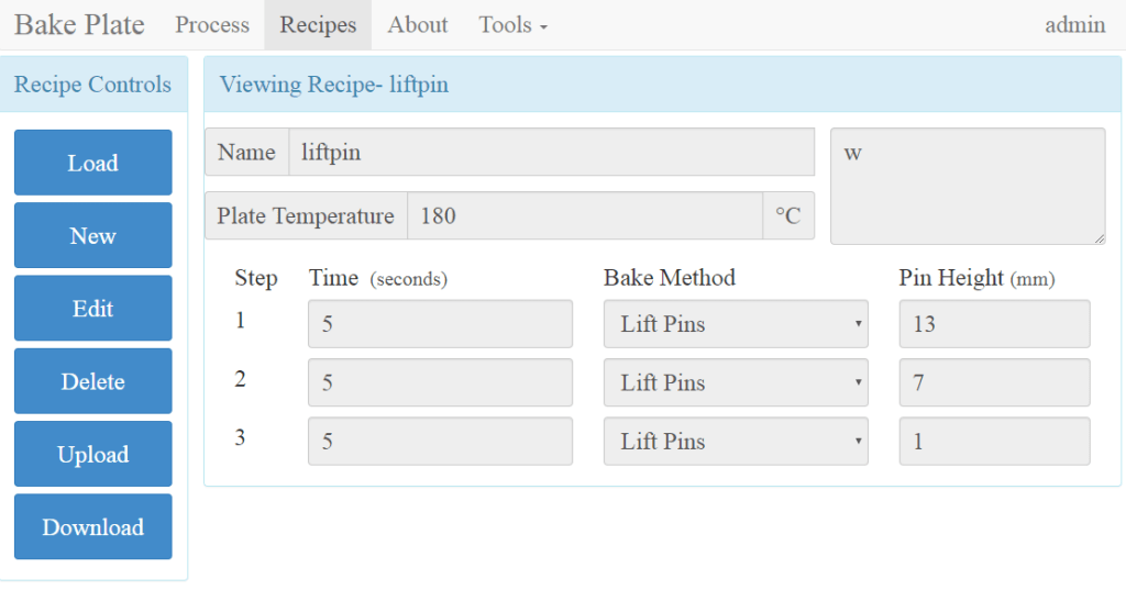 Lift Pin Height Recipe