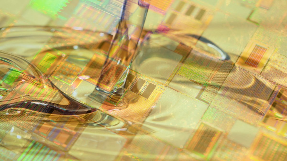 Magnified image of resin dispense during a spin coat process.
