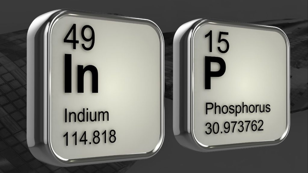An image of Indium and Phosphorus transposed over debonded semiconductor thin-films.