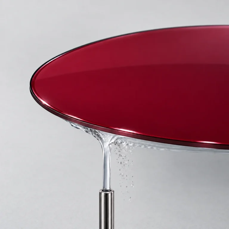 An upward liquid stream rinses the wafer backside against a light-gray background