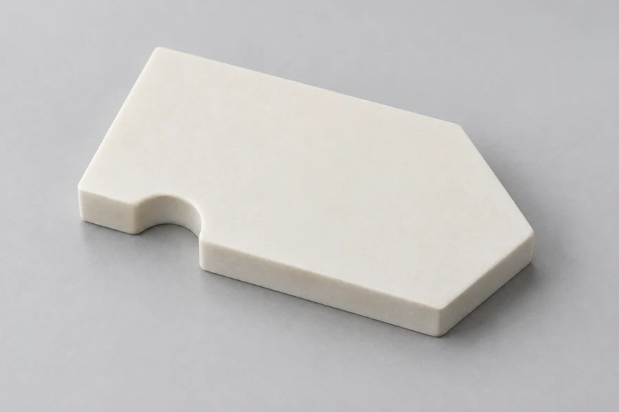 Thick irregular ceramic substrate with an angled corner and curved notch