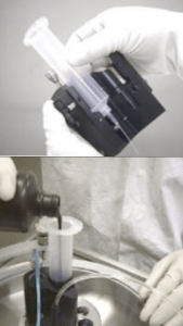 Loading the disposable syringe for dispense